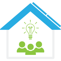 Solar panels on house, light bulb energy Solar panels on house, light bulb energy