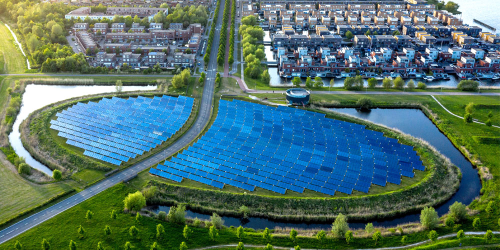 Community solar panels power a towns heating system
