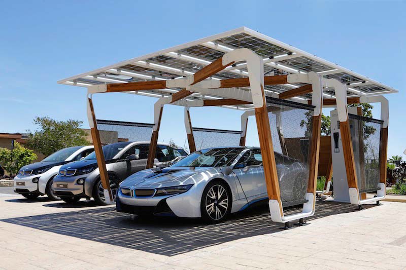 A mockup of BMW's solar carport