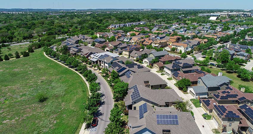 Rooftops with solar panels